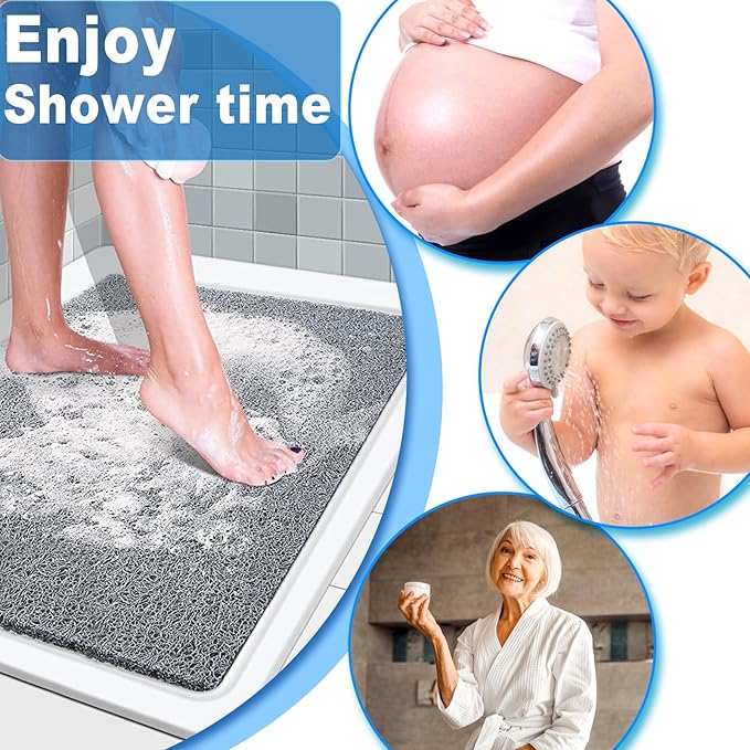 Shower Mats Non Slip,16x36'' Long Bathtub Mat Non-Slip for Bathroom Tub,Shower Mats for Showers Anti Slip for Elderly,Loofah Anti Slip Shower Matt,Shower Stall Mat for Inside Shower-Grey