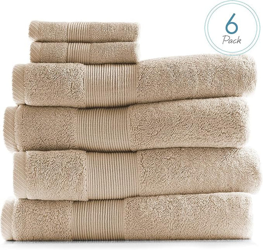Hearth & Harbor Bath Towels for Bathroom - 100% Ring Spun Cotton Luxury Bathroom Towels - Ultra Soft & Highly Absorbent, Bath Towels Set of 6 - Beige Cream
