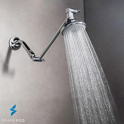 SparkPod 11" Solid Brass Shower Head Extension Arm - Flexible Height & Angle Adjustable Shower Arm Extension for Rain Showerheads with Sturdy Lock - Universal Pipe Connection (Luxury Polished Chrome)