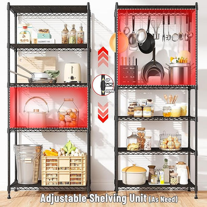 5-Tier Shelf, Shelves Capacity 1010LBS,Storage Shelves Adjustable Wire Shelving,Metal Shelving Unit Storage Rack for Kitchen Pantry Closet Laundry School Commercial 59.4" Hx21.5 W x13.6 D