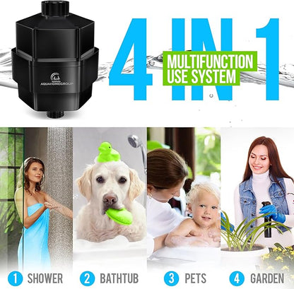 AquaHomeGroup 20 Stage Shower Filter for Hard Water - High Output Universal Shower Head Filter for Chlorine, Fluoride, Heavy Metals - Vitamin C E Shower Water Filter for Hair and Skin (Black)