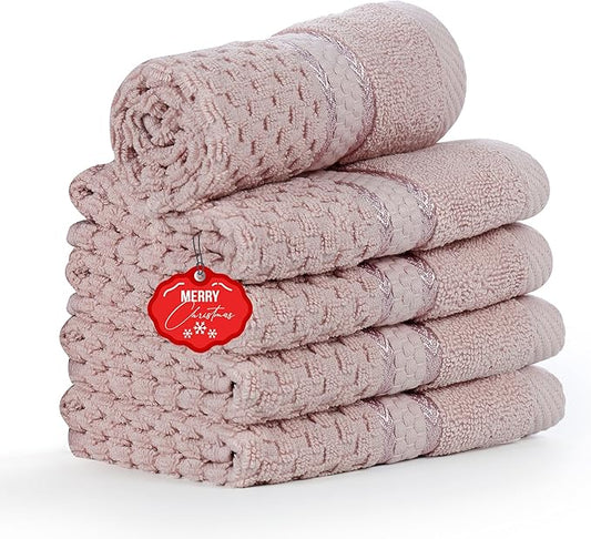 Ample Decor 100% Cotton Soft Pink Washcloths Set of 5 - Super Soft, Quick-Dry, Highly Absorbent, Popcorn Textured - Mulaayam Collection - 12 X 12 Inch