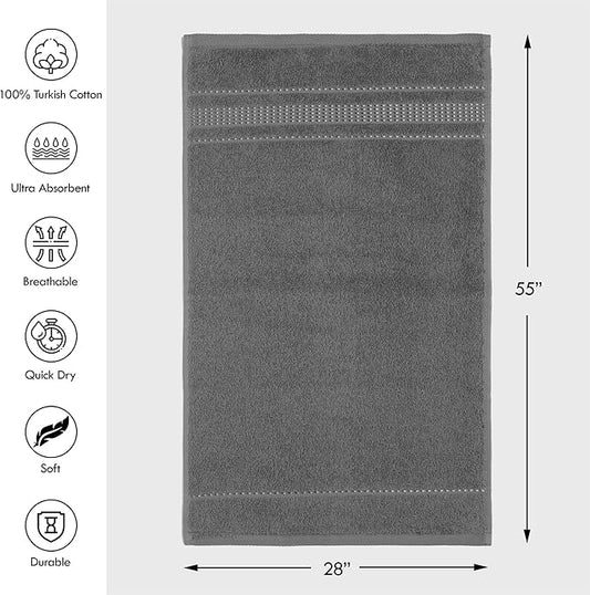 Melissa Linen, 2 Piece Dark Gray Bath Towel Set, 100% Turkish Cotton Bath Towels for Bathroom, Absorbent, Quick Dry, Durable and Soft Shower Towel, 28 in x 55 in, Spa and Hotel Quality