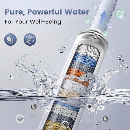 Filtered Shower Head with Handheld, High Pressure 8 Spray Showerhead with Filters & Upgraded Detachable Shower Head, Water Softener Filters Beads for Hard Water -Remove Chlorine (Black)