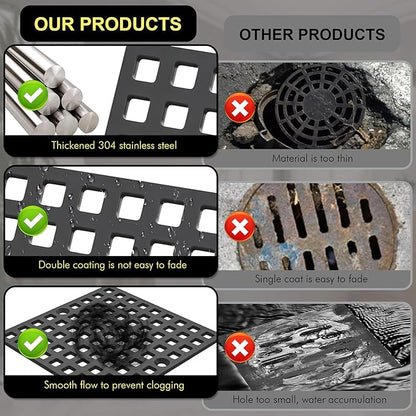 3-7/8" Matte Black Shower Drain Cover - Square Floor Drain Cover Replacement - Hair Catcher/Drain Strainer for Bathrooms, Showers, and Sinks - SUS304 Stainless Steel & CUPC Certified