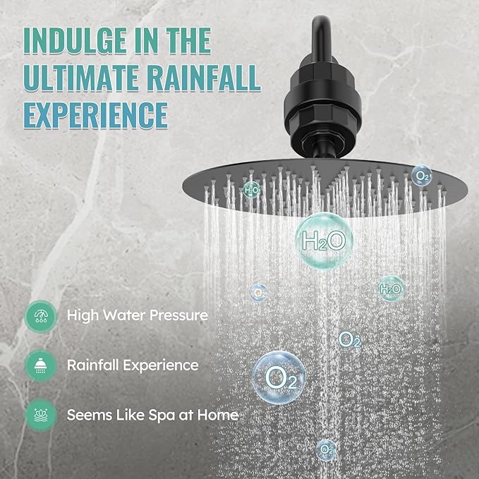 SunCleanse Shower System - 12 Inch Dual Filtered Rainfall Shower Head Combo - High Pressure 3 Spray Mode Showerhead-Included Rough in Valve and Trim Kit - Matte Black