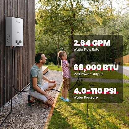 GASLAND Goshower G10 2.64GPM Outdoor Propane Tankless Water Heater, Ultra Slim PortableCamping Propane Shower for Off Grid, 68,000 BTU