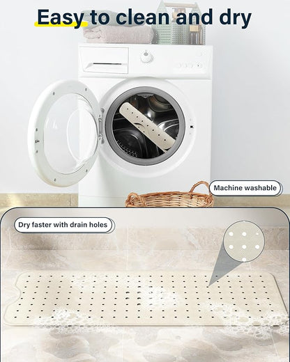 Non Slip Bathtub Mat for Tub & Shower, Machine Washable 40"x16" Anti Slip Bath Mat with 2 Hooks, Soft & Comfortable and Extra Largefor Families, Sand