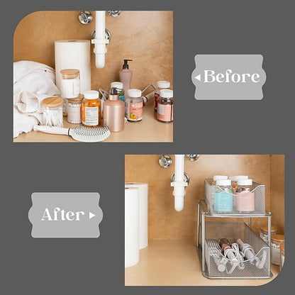 Sorbus 2 Tier Metal Under Sink Organizer for Bathroom, Kitchen, Strong Steel Mesh Sliding Drawers for Under Sink, Under Cabinet, Closet, Kitchen, Pantry, Bathroom Organizers and Storage (Silver)