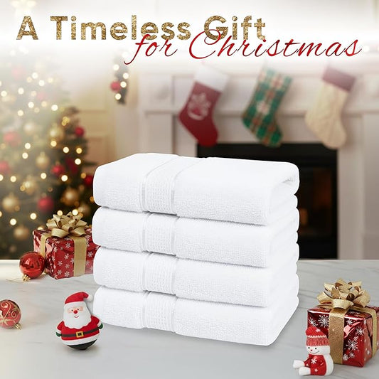 American Soft Linen Salem Washcloth Sets, 4 Piece Luxury 600 GSM 100% Cotton Washcloths for Bathroom, 13x13 inches Washrags Premium Quality Hand Face Towels, White