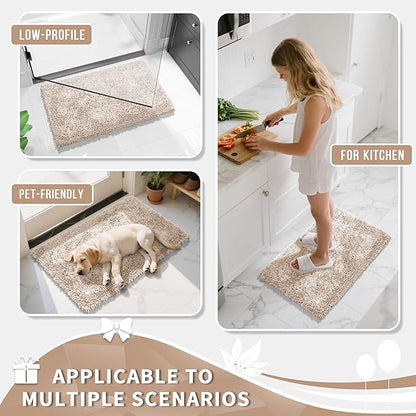 Yimobra Chenille Bathroom Rugs Non Slip, Extra Thick Soft Absorbent Bath Rug, Machine Washable Quick Dry Bath Mat for Bathroom Floor, Tub and Shower, Home Decor Accessories, 24x17, Khaki