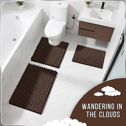 Yimobra Bathroom Rugs Non Slip Washable 32x20 Inch - Ultra Soft Absorbent Chenille Bath Mat, Quick Dry Shaggy Floor Carpet for Tub Shower, Brown Home Decor Accessories