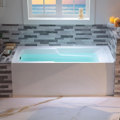 WOODBRIDGE 60" Acrylic Rectangular Alcove Soaking Bathtub in White with Left Drain, Matte Black pop-UP Drain Included BA6030L