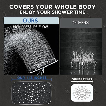 Veken 11.8" Rain Shower Head with Handheld, High Pressure Handheld Shower with Multi Spray Modes, Rainfall Combo with 15" Metal Extension Arm, Detachable Dual Shower, Bathroom Decor, Chrome Silver