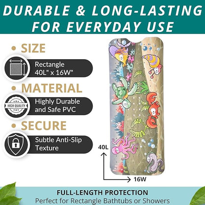 ENKOSI Bath Mat - Large Non Slip Bathtub & Shower Mat - Extra Long 40 x 16 Inch Bathroom Mats for Tub Nonslip Anti Slip Bathmats (Ocean Friends), 1 Pack