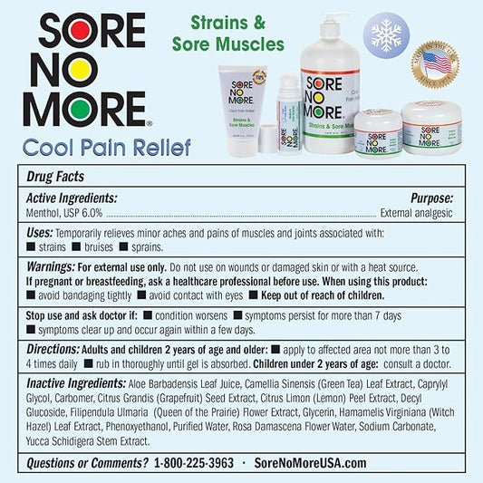 Sore No More Cool Relieving Gel for Aches & Pains in Muscles & Joints associated with Strains, Bruises & Sprains | Absorbs Quickly with a Refreshing Lemon Aroma | 32 oz Bottle with Pump