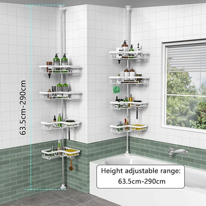 KEGII Corner Shower Caddy Tension Pole - 4-Tier Rustproof Bathroom Organizer, Floor to Ceiling Shower Caddy 25-114.2 inch, No Drilling Shower Storage Rack for Shampoo, Towels (Matte White)
