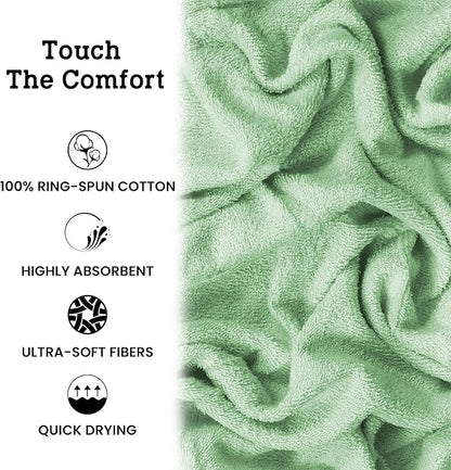 Casa Lino Light Sage Green Bath Towels Set of 4 (54" x 27") - Large Bathroom Towel Set - 100% Cotton Towels for Bathroom - Highly Absorbent & Quick Dry Bath Towel Multipack - New Apartment Essentials