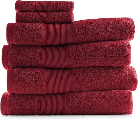 Hearth & Harbor Bath Towels for Bathroom - 100% Ring Spun Cotton Luxury Bathroom Towels - Ultra Soft & Highly Absorbent, Bath Towels Set of 6 - Burgundy Red