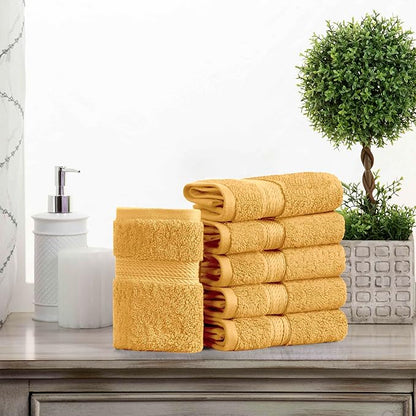 BLUENILEMILLS Madison Egyptian Cotton Face Towel/Washcloth Set, for Kitchen, Bathroom, Shower, Plush, 800 GSM, Highly Absorbent and Ultra-Soft Face Towels, Washcloths, Set of 6, Gold