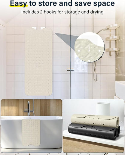 Non Slip Bathtub Mat for Tub & Shower, Machine Washable 40"x16" Anti Slip Bath Mat with 2 Hooks, Soft & Comfortable and Extra Largefor Families, Sand