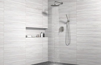 Lava Odoro Modern 2-Setting Round Rain Shower System, Brushed Nickel Rainfall Shower Faucet Set Rain Shower Head and Handle Set, Shower Valve Trim Kit,10 Inch, Brushed Stainless, SF104-BN