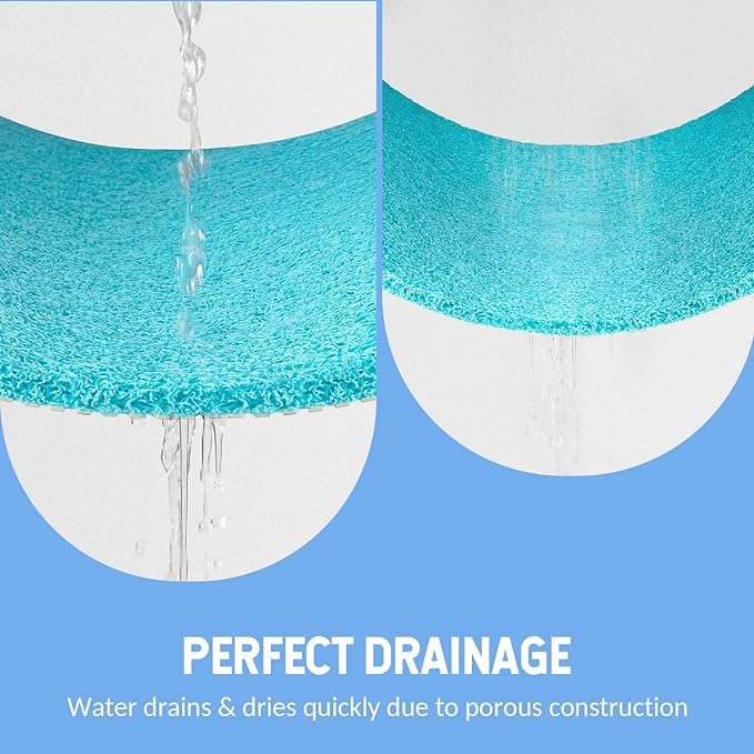 Non-Slip Bathtub Mat, 2 Pack Anti Slip Shower Mat, Fast Drying Bathtub Mats, Foot Scrubber Mat, Anti Slip Mat for Tub, Floor, Bathroom, Kitchen, Home, Hotel (Turquoise Blue 24"×16"+24"×16")