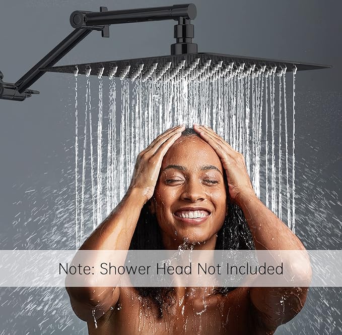 G-Promise 13 Inch Shower Head Extension Arm, Solid Brass Height & Angle Adjustable Extender, Rise or Lower Rainfall and Fixed Shower Head (Matte Black)