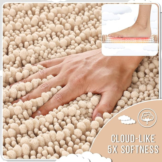 Yimobra Bathroom Rugs Sets 2 Piece - Quick Dry Extra Thick Luxury Chenille Bath Mat, Non Slip Super Absorbent for Tub Shower Sink, Machine Washable Shaggy Floor Mat, 32"x20"+24"x20" Inch, Light Brown