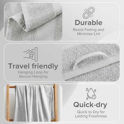 Comfort Spaces Turkish Bath Towel Set of 4 Piece 27x54 Medium 100% Cotton Towels Highly Absorbent Soft Quick Dry Shower for Bathroom Spa Light Grey