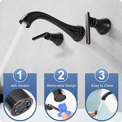 Oil Rubbed Bronze Wall Mount Tub Filler, High Flow Bath Tub Faucet 2 Handles, Brass Bathtub Faucets with 8 Inch Long Spout Reach, Rough-in Valve