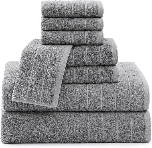 Casa Platino 100% Cotton 8 Piece Bath Towel Set - Ring Spun, Quick Dry, Super Soft & Highly Absorbent - 2 Bath, 4 Washcloths, 2 Bathroom Hand Towels - Hotel Quality Bathroom Towel Set - Ultimate Grey
