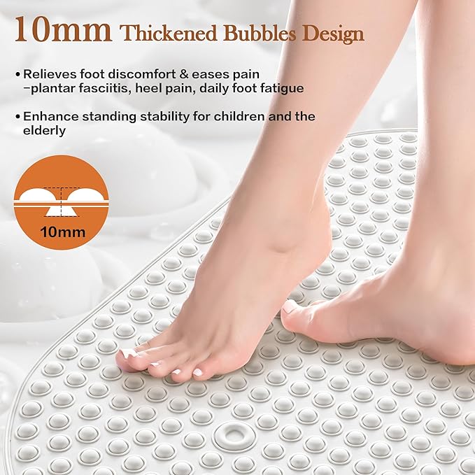 Silicone Bath Mat for Tub Non Slip, Bubble Massage Anti Slip Shower Mat with 27 x 15 Inches for Easy Storage, Washable Bathtub Floor Mats for All Ages, White, Oval