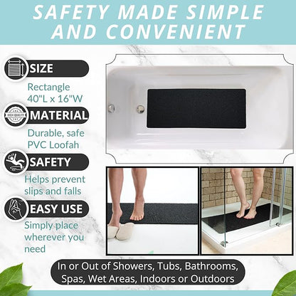 Non Slip Bathtub Mat Shower Mat for Tub - Loofah Bath Mats for Bathroom - 40x16 Bathtub Floor Mat - Textured Anti Slip Bath Mat Without Suction Cups - Secure Mat for Wet Areas (40x16 Black)