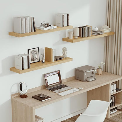 Vivelove Single Floating Shelves Oak 48 Inches, 48 x 10 inch Deep x 1.8 in Thick, Long Wall Shelves Heavy Duty 80 lbs for Bedroom, Living Room, Kitchen, Office, Modern Shelf Book Home Decor