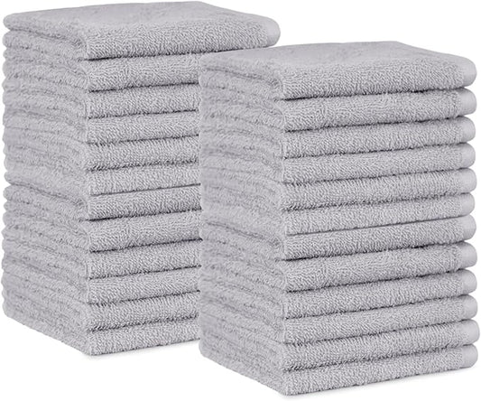 Amazon Basics Fast Drying Cotton Washcloths for Bathroom, Machine Washable, Extra Absorbent, 12 x 12 in, Gray, (Pack of 144)