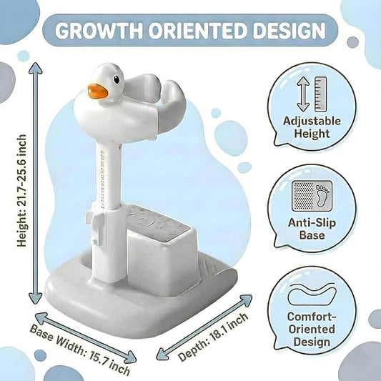 Baby Bath Stand with Built-in Seat - Duck Design - Anti-Slip Base - Baby Shower Stand for Sitting or Standing (Gray)