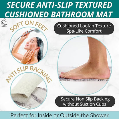 Enkosi Loofah Non-Slip Shower Mat - Shower Floors, Bathtub, Bathrooms, Wet Areas - Cushioned Bath Mat with Drain Holes - Quick Dry PVC, Secure Safety Pad Without Suction Cups (Marble Grey 32x24)