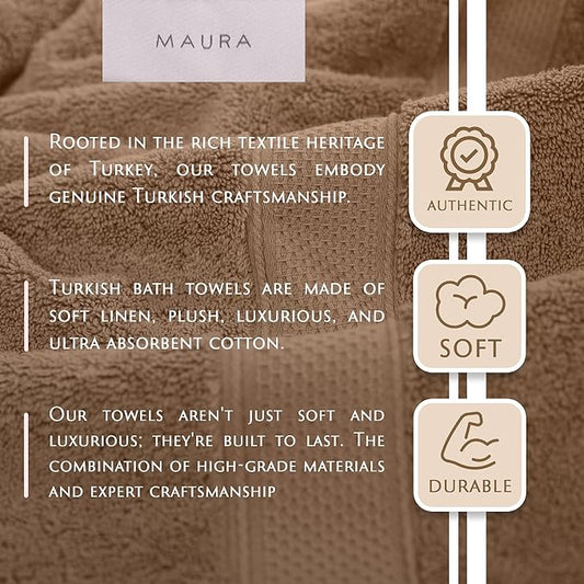 MAURA Biege Hand Towels for Bathroom. Luxury Turkish Cotton Bath Hand Towels Set of 6. Ultra-Soft, Thick & Plush - Brown