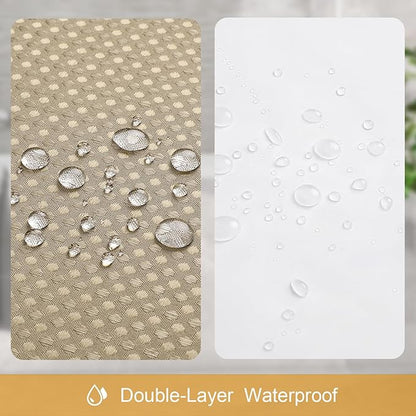 3 in 1 Extra Long Beige Shower Curtain Set-72 W x 84 H, Tan Waffle and PEVA Liner Set with 12 Stainless Steel Hooks, Waterproof Fabric for Bathroom