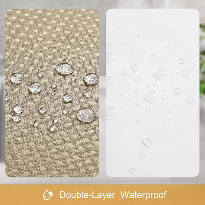 3 in 1 Shower Curtain Set, Beige Waffle Shower Curtain and PEVA Liner Set with 12 Stainless Steel Shower Curtain Hooks, Tan Waterproof Fabric Shower Curtains for Bathroom, 72 W x 72 H