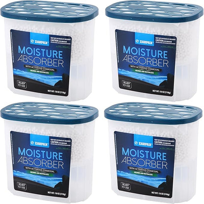 Moisture Absorber Activated Charcoal 18 oz/510g | Removes Moisture, Damp, Humidity & Odors | Odor Absorber | Moisture Trap for Bathroom, Closet, Kitchen & Small Spaces | Set of 4