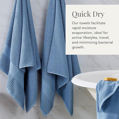NY Loft 100% Cotton Bath Towel 4 Pack | Super Soft & Absorbent Quick-Dry Bath Towels 30" x 52" |Textured and Durable Cotton | Trinity Collection (4 Pack Bath Towel, Blue Shadow)