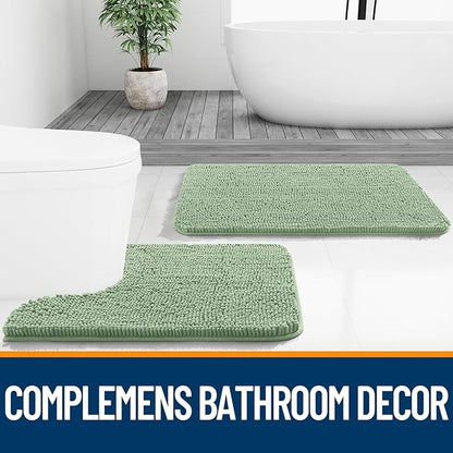 OLANLY Bathroom Rugs 45x27, Extra Soft Absorbent Chenille Bath Rugs, Rubber Backing Quick Dry, Machine Washable Bath Mats for Bathroom Floor, Tub and Shower, Home Decor Accessories, Sage Green