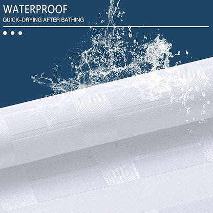 Conbo Mio No Hook Shower Curtain with Snap in Liner Set, Hotel Luxury White Fabric Shower Curtains for Bathroom with See Through Top Window, Washable, Waterproof 71W x 74H