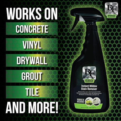 BLACKFIRE Pro Concentrate Instant Mildew Stain Remover Spray | Professional Grade, Rapid Action, No-Scrub Formula, Safe to Use on Multiple Surfaces | Great for Home, Bathroom & Shower Cleaning | 16 oz