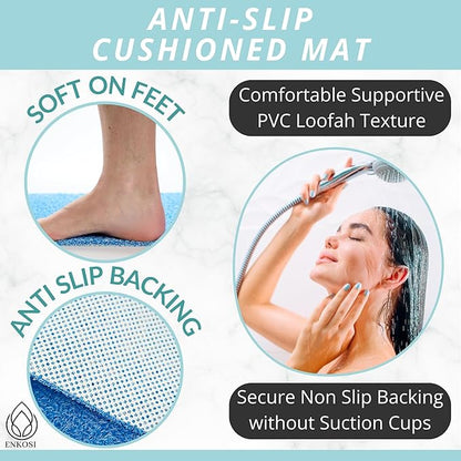 Square Shower Mat - Non Slip Shower Mats for Inside Shower - Extra Large 31x31 Shower Floor Mat Non Slip - Square Bath Mat for Shower - Secure Anti Slip Loofah Shower Bath Ma (31x31 Aqua Blue)