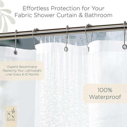 Stitch & Stone Shower Curtain Liner, Premium Medium Weight Durable Waterproof 6g PEVA for Bathroom with Weighted Magnets, Extra Long 72" x 84", Frosty 1 Pack