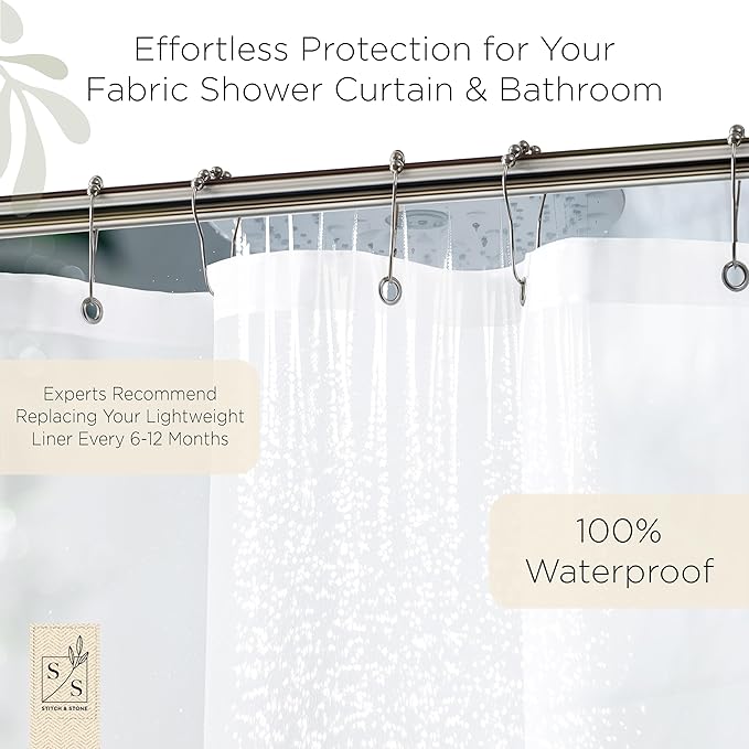 Stitch & Stone Shower Curtain Liner, Premium Extra Lightweight Durable Waterproof 3g PEVA for Bathroom with Weighted Magnets, Standard Size 70" x 72" Frosty 1 Pack