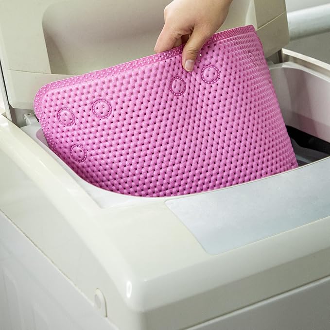Bathtub Mat Non Slip 36” X 17” Pink Shower Mat Soft Foam Bath Mats for Bathroom Tub, Bathtub Mat with Drain Holes, Suction Cups, Shower Mat Non Slip